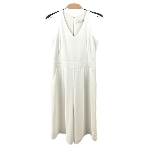 Willow & Thread White Cropped Wide Leg V Neck Sleeveless Jumpsuit Size 9/ US M - Picture 2 of 6